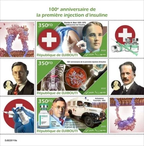 INSULIN Diabetes 1922 Medicine MNH 3v-Stamp Sheet #4 (2022 Djibouti) - Picture 1 of 1