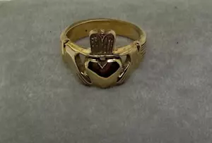 Men's Heavy 14K Yellow Gold Claddagh Ring Handcrafted 11.8g Size 10.5 - Picture 1 of 7