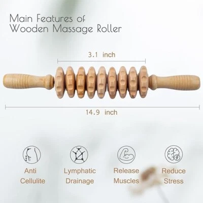 Rodillo de madera masajeador palo celulitis linfática fascia para liberar dolor muscular Foto 1 de 4