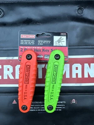 Sears Craftsman USA Nos 2pc Neon Hex Key Set RARE 46704 On Card Hi Viz 46698 99 - Image 1 of 4