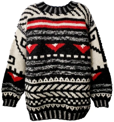 Suéter Esquí Mezcla Lana M Dad Fair Isle Grueso Tejido Geométrico Rojo Negro De Colección Foto 1 de 4
