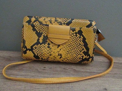 Enzo Angiolini Amarillo Negro Bandolera Organizador Bolso sin asas Cartera Bolso de mano-Impresión de serpiente Foto 1 de 4