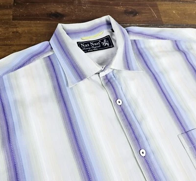 Camisa de Vestir Nat Nast Cambray Para Hombres XL Púrpura Ombre Rayas Informal Abotonada Foto 1 de 4