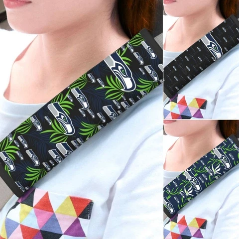 2pcs Seattle Seahawks Car Seat Belt Pad Shoulder Pad Cover Comfortable Driving Cover