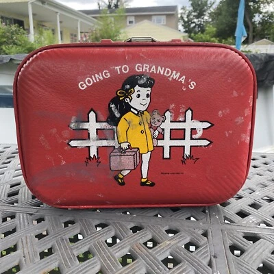 Vintage Luggage Going to Grandma's Girls Child Red Hard Case Suitcase Travel - Image 1 of 4