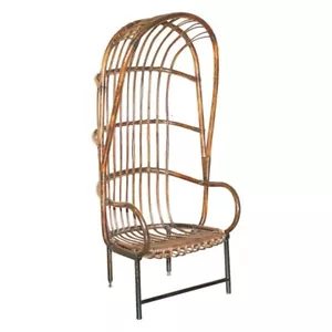 SELTENER ANTIKER THUNFISCHSTIL FRANZÖSISCHER BAMBUS STAHL BASIS TRÄGER WINGBACK SESSEL - Bild 1 von 21