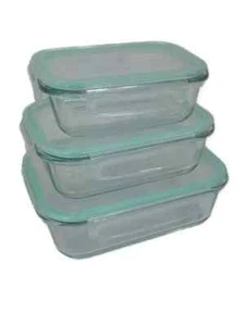 3 pc Clear Glass Container Preservation Bowl Food Storage Air tight lids 34481-1 - Picture 1 of 6