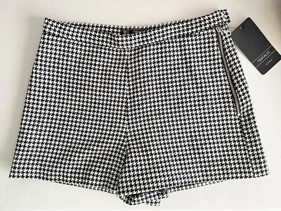 Pantalones Cortos ZARA Pata de Gallo Mezcla de Lana Cintura Alta Otoño Invierno Negro Blanco 8132/505 S Foto 1 de 4