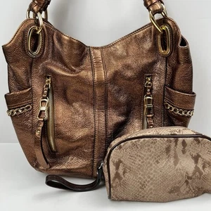 Borsa a tracolla B. MAKOWSKY pelle hobo bronzo metallizzato catena oro Alice - Foto 1 di 24