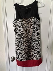 WHITE HOUSE BLACK MARKET Dress 8 Sleeveless Leopard Black Red Accent - Picture 1 of 4