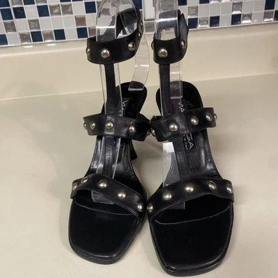 Via Spiga Black Studded Leather Buckle Gladiator Style Sandals Womens Size 5.5 - Image 1 of 4