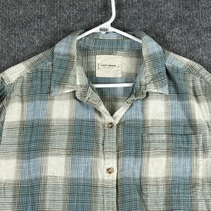 Lucky Brand Shirt Mens Medium Green Blue Plaid Flannel Long Sleeve Button Up - Bild 1 von 14