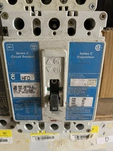 Westinghouse HFD3080 3-Pole 80 Amp 600 Volt AC 250 Volt DC Molded - Foto 1 di 1