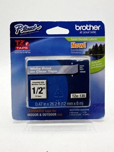 Brother Tze335 Schriftband weiß Druck auf transparentem Band 0,50" Breite - Bild 1 von 2