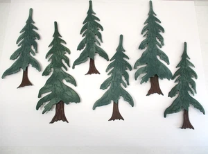Lotto 6 Appendiabiti Vintage 3D Metallo Foresta Verde Pino Interni Casa Decorazione - Foto 1 di 18