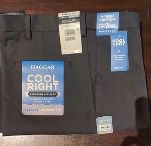 40 X 32 Haggar Men's Cool Right Performance Flex Classic Fit Dress Pant Dk Grey - Picture 1 of 2