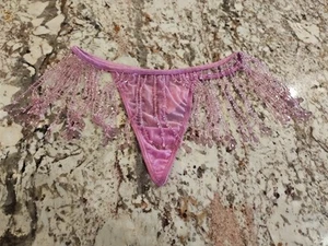 True Vintage Victoria Secret Beaded Gem V string Thong T Back Pink Panties - Picture 1 of 4