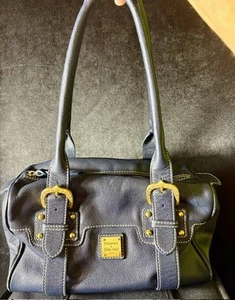 Dooney And Bourke Double Buckle Satchel J7650460 Blue Leather With Red Lining - Picture 1 of 17