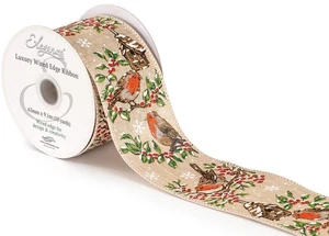 1m, 3m oder 9m ~ 63mm Drahtkante Frohe Weihnachten Fest Rotkehlchen, Weihnachtsband - Bild 1 von 1