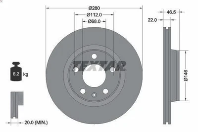 1X Disque de frein TEXTAR 92083505 pour AUDI A4 B7 (8EC) 2 2004-2008 - Photo 1/4