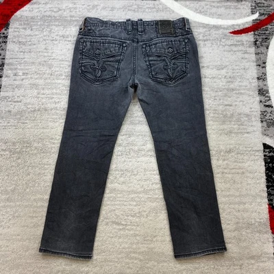 Pantalones de mezclilla Rock Revival Lambeth 38 negros Y2K 38x30 bordados preparación para hombre Foto 1 de 4