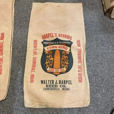 VINTAGE 17” 32” Harpel’s HYBRIDS Indiana CORN SEED Bag Sack Crawfordsville NOS - Image 1 of 3
