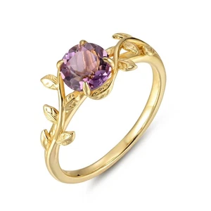 Gold Finish 925 Silver Amethyst Ring | Handmade Purple Gem Gift for Her Size 8 - Picture 1 of 8