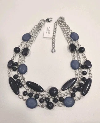 NWT Silver Tone Navy Blue Glass Beaded Talbots Necklace 17"-19", S42 - Image 1 of 4