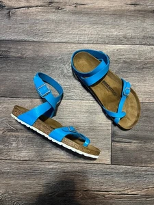 Birkenstock Yara Woman's Gladiator Sandals Blue Leather Strap Size US10 - Picture 1 of 11