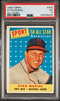 1958 Topps Béisbol Stan Musial AS #476 PSA 5 ST. LOUIS CARDINALS EX HOF Foto 1 de 3