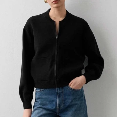 BLANCO + WARREN Chaqueta de Pista de Algodón Orgánico Superfino Cremallera Suéter Chaqueta Largo $325 Foto 1 de 4