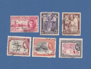 6 British Guiana Stamps Shooting Fish, Bauxite, Lilies, Map, Kaieteur Falls Used - Picture 1 of 2