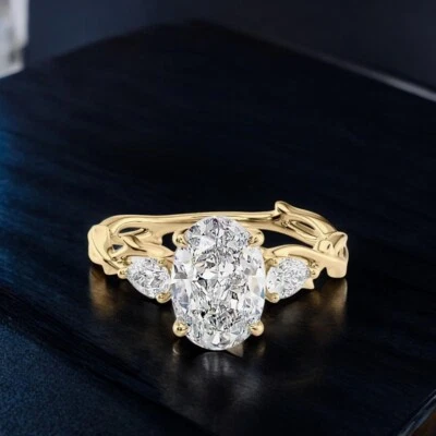 18k Yellow Gold Engagement Ring 1.90 Ct IGI Lab Grown Oval Cut Diamond Size 5 6 - Image 1 of 4
