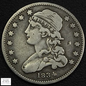 1834 Capped Bust Silver Quarter 25C - Cleaned - Picture 1 of 3