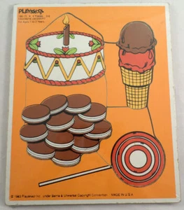 Rompecabezas Wodden Favorito postre pastel golosinas de galletas Playskool Play School de colección - Imagen 1 de 2