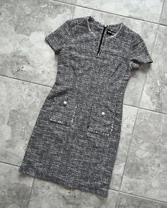 Karl Lagerfeld Tweed Short Sleeve Sheath Shift Dress Pockets Pearls Fringe 4 S - Picture 1 of 14