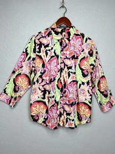 Lauren Ralph Lauren Size Large Paisley Floral Black & Pink Button Up Shirt - Picture 1 of 9