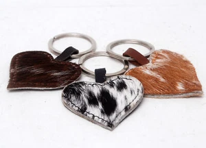 Juego de 3 Llaveros 100% Piel de Vaca Natural Forma de Corazón Cuero Pelo en Llavero 39 - Imagen 1 de 2