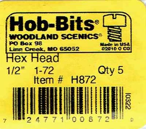 Hob-Bits H872 Brass 1-72 1/2" Long Hex Head Screws (5) pcs - Picture 1 of 1