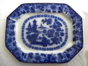 Large Antique "Rock" or “Kirkee” Flow Blue Platter made by Wood, Meir Challinor? - Picture 1 of 12