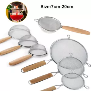 7-20cm Stainlesss Steel Wire Mesh Sieve With Wooden Handle Kitchen Strainer - Picture 1 of 18