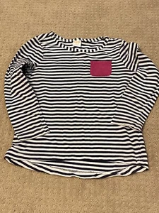 Top de bolsillo rosa estilo alto bajo a rayas blanco azul marino manga larga para niñas talla 5-6 - Imagen 1 de 5