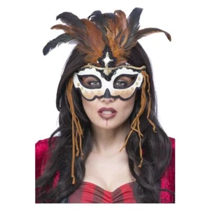Brown Feather Voodoo Priestess Eye Mask: Adult Costume Accessory - Picture 1 of 1