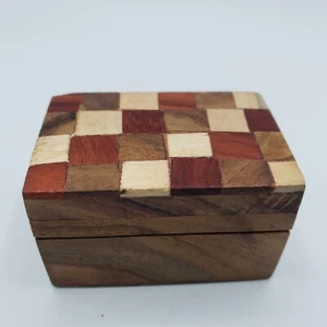 Wood Marquetry Trinket Keepsake Box Hinged Lid Checkerboard Small - Picture 1 of 10