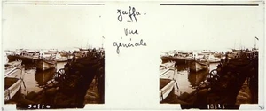 Israel.Jaffa.Der belebte Hafen.Schlösser.Figuren.Stereo auf Glas 45x107mm.Glass. - Bild 1 von 1