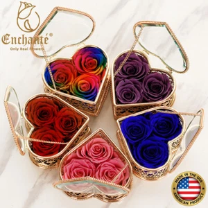 ECHTE konservierte Forever Rosen in herzförmiger Glasbox Valentinstag Geschenk - Bild 1 von 17