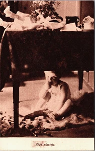 Boy Plays Under the Table with His Toys Vintage Postcard B180 - Picture 1 of 2