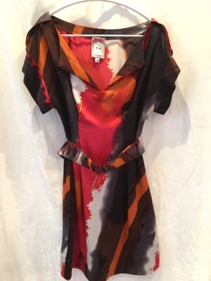 Y Baraschi 10 Silk Dress Tunic - Painterley Multicolour Belt & Side Zip Fab! - Image 1 of 4