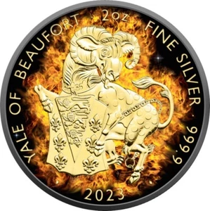 BURNING YALE OF BEAUFORT TUDOR BEASTS 2023 2 Unzen Silbermünze schwarz Ruthenium - Bild 1 von 3