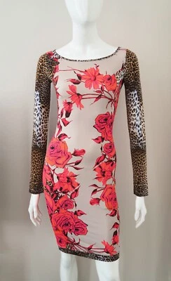 BLUMARINE Vestido Manga Larga Elástico Floral Estampado Leopardo IT38 UK6-8 Foto 1 de 4